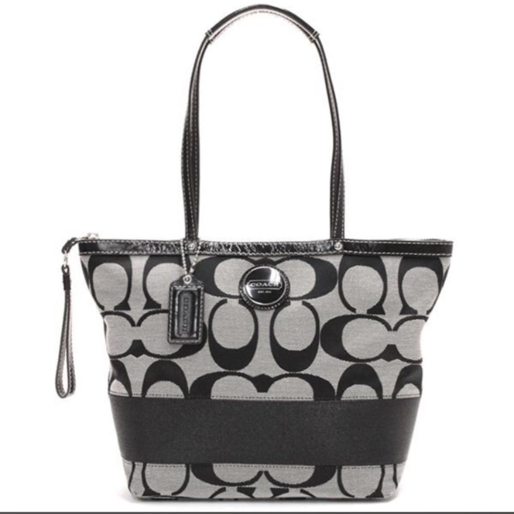 Coach Black Signature Canvas Stripe Tote Bag